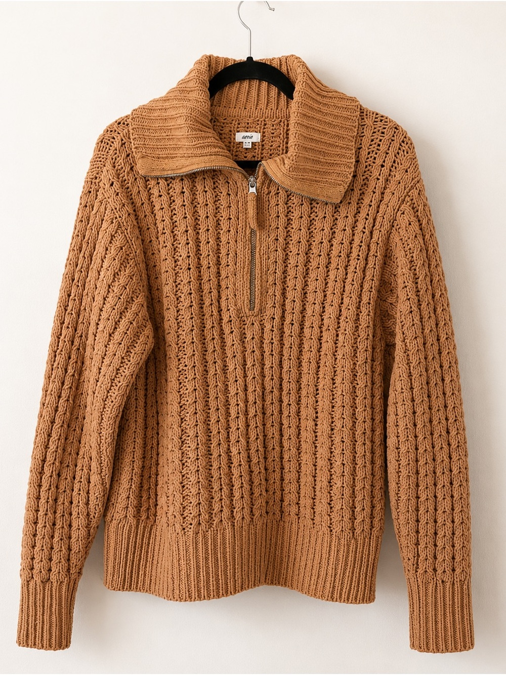 Aerie Tan Chunky Knit Half Zip Sweater Medium